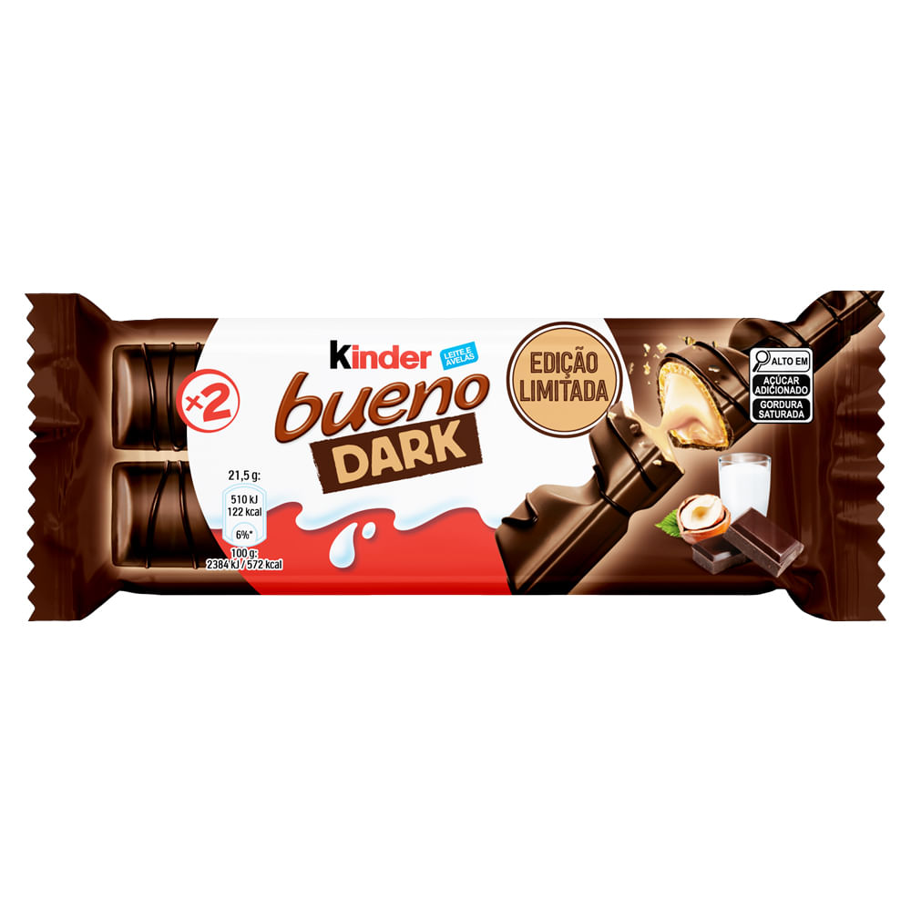 Kinder Bueno Dark Wafer Recheado com Creme de Avelã 2x43g Edição Limitada